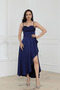 Degaje Collar Satin Midi Dress - Dark Blue