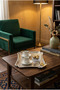 Falze Silver Butterfly Detailed Stainless Steel Coffee Presentation Tray Decorative Serving Tray - 4