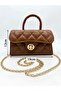 Shiny Quilted Mini Bag – Lining Detail – Women's Hand and Shoulder Bag with Chain Strap (19X12 cm) - 3
