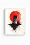 White Wooden Framed Abstract Minimalist Painting - Red-Black |   Huhu1242 - Single Table White Frame