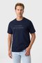 Relaxed fit navy blue printed crew neck t-shirt