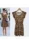 Women's Short Ruffle Sleeve Open Collar Leopard Print Short Kiloş Single Jersey Dress