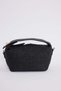 Women's black woven handbag and shoulder bag with zipper and belt detail - 5