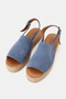 Women's Indigo Blue Suede Genuine Leather Size 36-41 Open Front Flat Sole Daily Espadrilles - 3