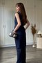 Linen Buttoned Navy Blue Vest Suit - 7
