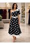 Women's One-Shoulder Open-Shoulder Dress with Ribbon Detail on the Other Shoulder, Belted Polka Dot Woven Midi Dress