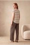 Women's Regular Fit Crew Neck Short Sleeve Ecru / Sand Color Striped Viscose / Elastane T-Shirt Wilda - 3