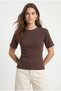 Women's Luma Waist-Fitted Lace-Up Adjustable Cotton Brown T-Shirt / Blouse - 2