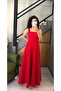 Red Thick Straps Square Neck Tie Back Maxi Dress