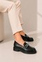 Çnr H46 Women's Black Patent Leather Buckle Casual Shoes - 3