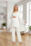 New Season Ecru Summer Design Flounce Sleeves 100% Cotton Double Breasted Maternity Pajama Set - 8