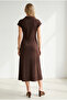 Women's Brown Polo Collar Pocketed Modal Buttoned Flowy Dress Elb-19002667 - 5