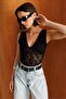 2099 Women's Transparent Lace V-Neck Strap Blouse Black