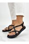 Women's Black Gold Ring Detailed Soft Sole Casual Flip-Flop Sandals