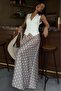 Beige Polka Dot Maxi Women's Satin Skirt Sh385 - 3