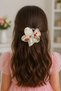 Set of 4 Cherry Patterned Satin Flower Hair Clips – Elastic Clip with Pearl Detail, Hair Accessory for Girls & Young Girls - 3