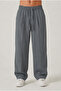 Düşük Ağ Men's Elastic Summer Trousers %100 Cotton Loose and Long Leg Dark Gray