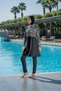 Women's Crop Top Relaxed Fit Lycra (Water Repellent Fabric) Black Hijab Swimsuit Set - 2
