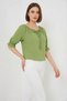 Women's Wide Collar Ruffle Sleeve Detailed Viscose Green Blouse - 4