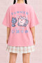 Women's Cute Summer Cat Printed Oversize Crew Neck Cotton Casual Combed Cotton T-Shirt