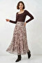Women's Gathered Waist Patterned Chiffon Ecru Skirt - 2