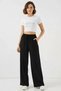 Women's High Waist Wide Leg Black Palazzo Trousers - 6