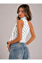 Polka Dot One-Shoulder Blouse with Neck Tie Stylish Crop Top - 2