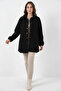 Women's Shirt Collar Boucle Wool Black Jacket - 4