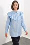Women's Shirt Collar Ruffle Detailed Blue Tunic - 4