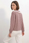 Women's Lace Collar Checkered Pattern Burgundy Shirt - 5