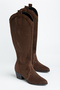 Women's Western Cowboy Perforated Vegan Suede Long Summer Boots with Back Zipper - 5