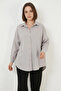 Women's Oversize Cut Basic Cotton Light Gray Shirt - 4