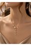 316L Steel Gold Color Zircon Stone Y Model Necklace - 2