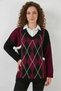 Women's V-Neck Diamond Pattern Knitwear Burgundy Sweater - 6