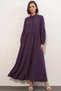 Women's Shirt Collar, Gathered Waist, Balloon Sleeves, Buttoned, Dark Lilac, Hijab Dress - 6