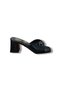Women's Dark Blue Patent Leather Buckled Thick-Heeled Slippers - 3