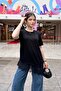 Women's Asymmetrical Cut Lace Detailed Modal Fabric Long Blouse - 6