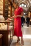 Women's V-Neck Bat Sleeve Satin Maxi Dress Shift Cutout Unlined Woven Long Elegant Casual Comfortable Modern