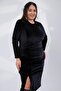 Women's Plus Size Dress with Side Ruffle Detail in Black - 4