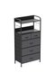5-Drawer Non-Woven Fabric Storage Cabinet Dresser, Tall Vertical Drawer Tower Organizer with Sturdy Steel Frame and Wooden Top, Closet Storage Unit for Bedroom Nursery Living Room, Dark Gray