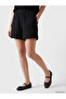 Black Elastic Waist Muslin Women's Shorts - 5