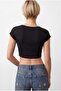 Women's Black Short Sleeve Crop T-Shirt Blouse - 3