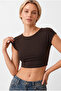 Women's Brown Short Sleeve Crop T-Shirt Blouse