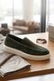 Men's Khaki Green/Navy Blue Suede Slip-On Shoes - Casual Comfortable Sole Moccasins