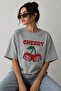 Cherry Character Printed Unisex Oversize T-Shirt – Cotton Crew Neck Casual T-Shirt