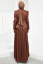 Brown Front Gathered Pleated Evening Dress - 5