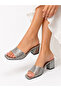 Women's Leaf Patterned Square Toe Block Heeled Slippers - 2