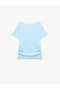 Crew Neck Cotton Slim Fit Short Sleeve T-Shirt with Drawstring Detail - 5