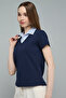 Collar Detail Knit Top with Short Sleeves - 5