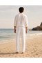 Men's 100% Cotton Muslin Tapered Leg Trousers, Relaxed Fit, Pockets, Lace-Up Casual Beach Trousers - 8